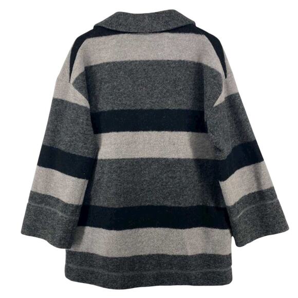 Roots Wool Blend Striped Open Front Coatigan Jacket, Gray and Black, Size Small - Picture 2 of 6